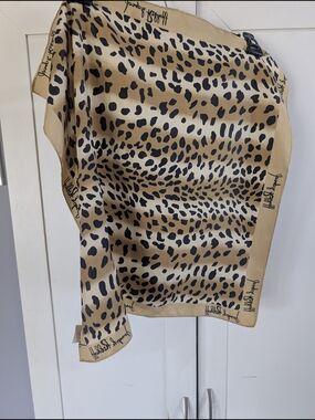 Joseph Ribkoff Beige and Black Leopard Print Silk Scarf